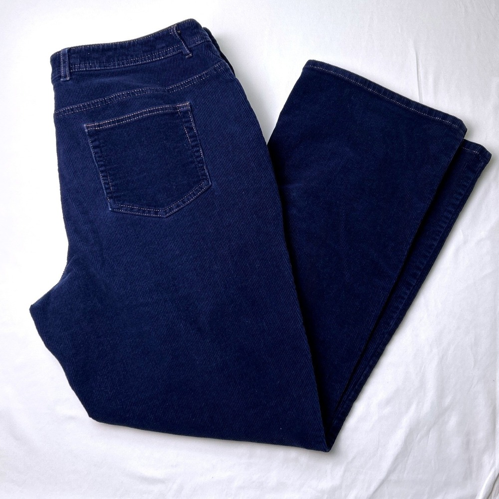 Denim & Co Women Mid Rise Straight Leg Corduroy Jeans Navy Blue Size 18W Stretch